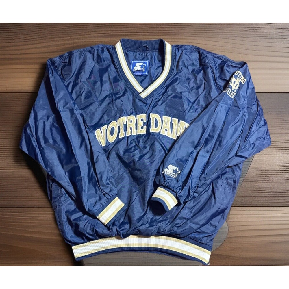 Vintage Notre Dame Jacket Starter Football XL Blue Gold Pullover